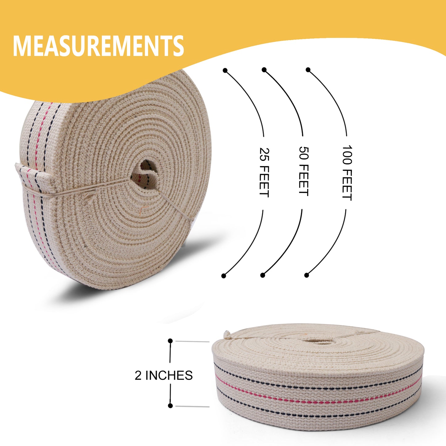 100% Cotton Furniture Webbing Strap Heavy Duty with 2 and 3 line pattern -2 inch Width for moving and storage