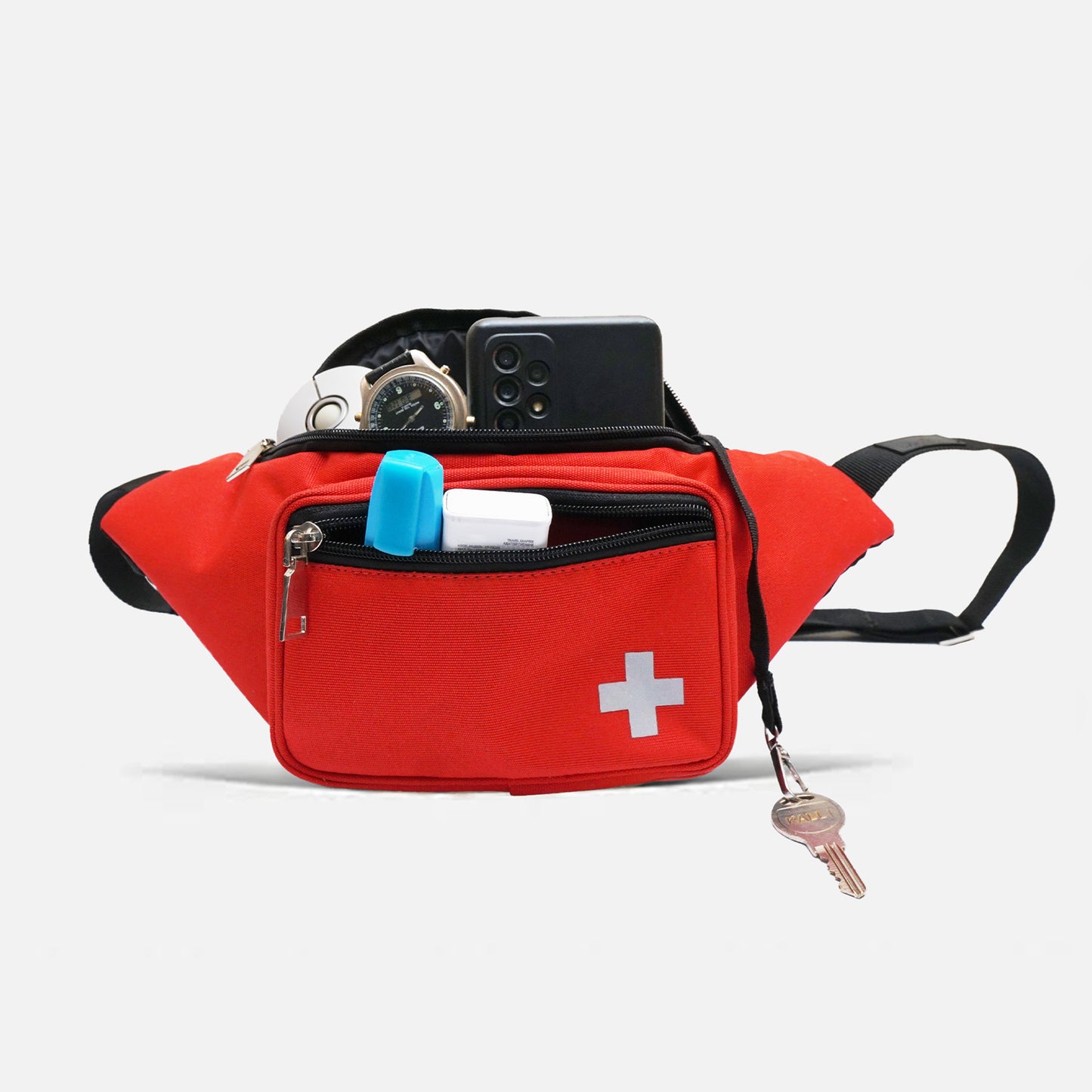 First Aid Fanny pack | Red Medical bag with Adjustable waist strap | Emergency Zipper Travel pouch, Parachute inner Lining