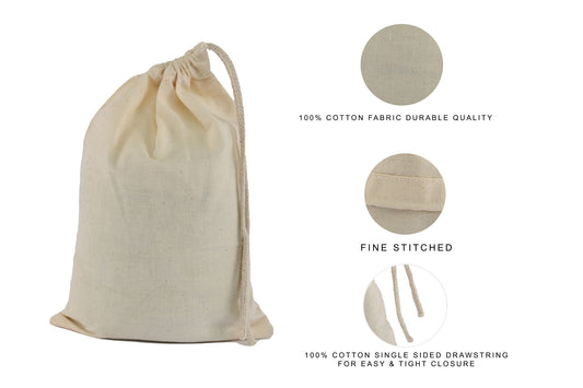 100% Cotton Single Drawstring Pouch for everyday use