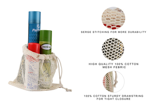 100% Cotton Mesh Drawstring Pouch for everyday use