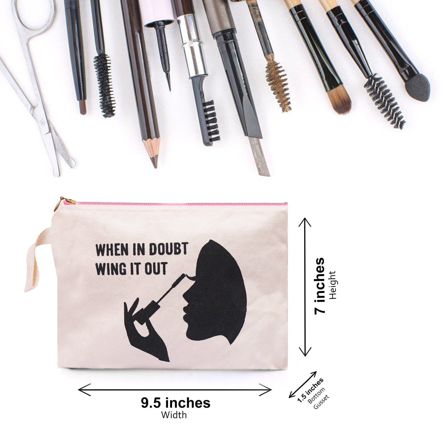 KHASHAA Stylish Canvas Makeup Bag for your Essentials , Size 9.5 x 7 x 1.5 inches ( W x L x G)