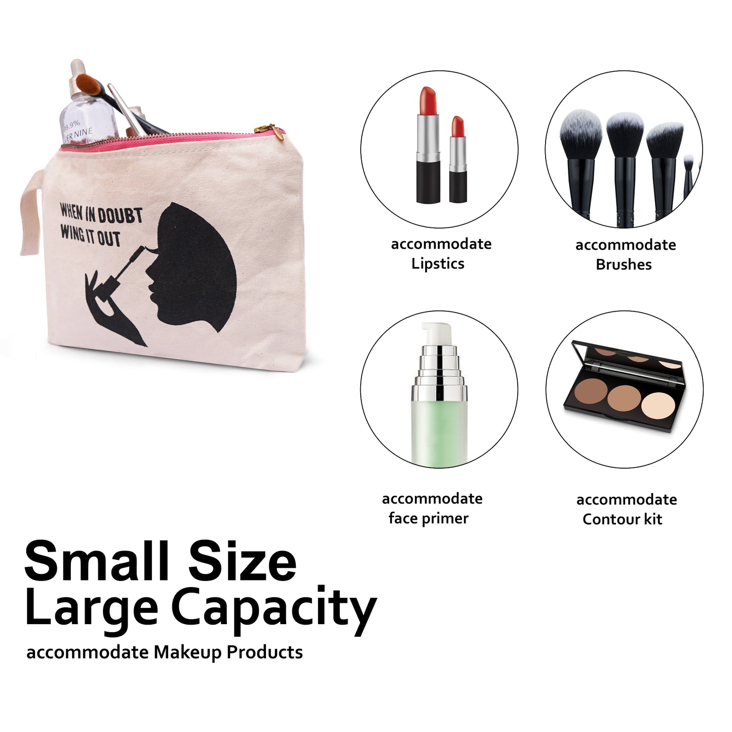 KHASHAA Stylish Canvas Makeup Bag for your Essentials , Size 9.5 x 7 x 1.5 inches ( W x L x G)