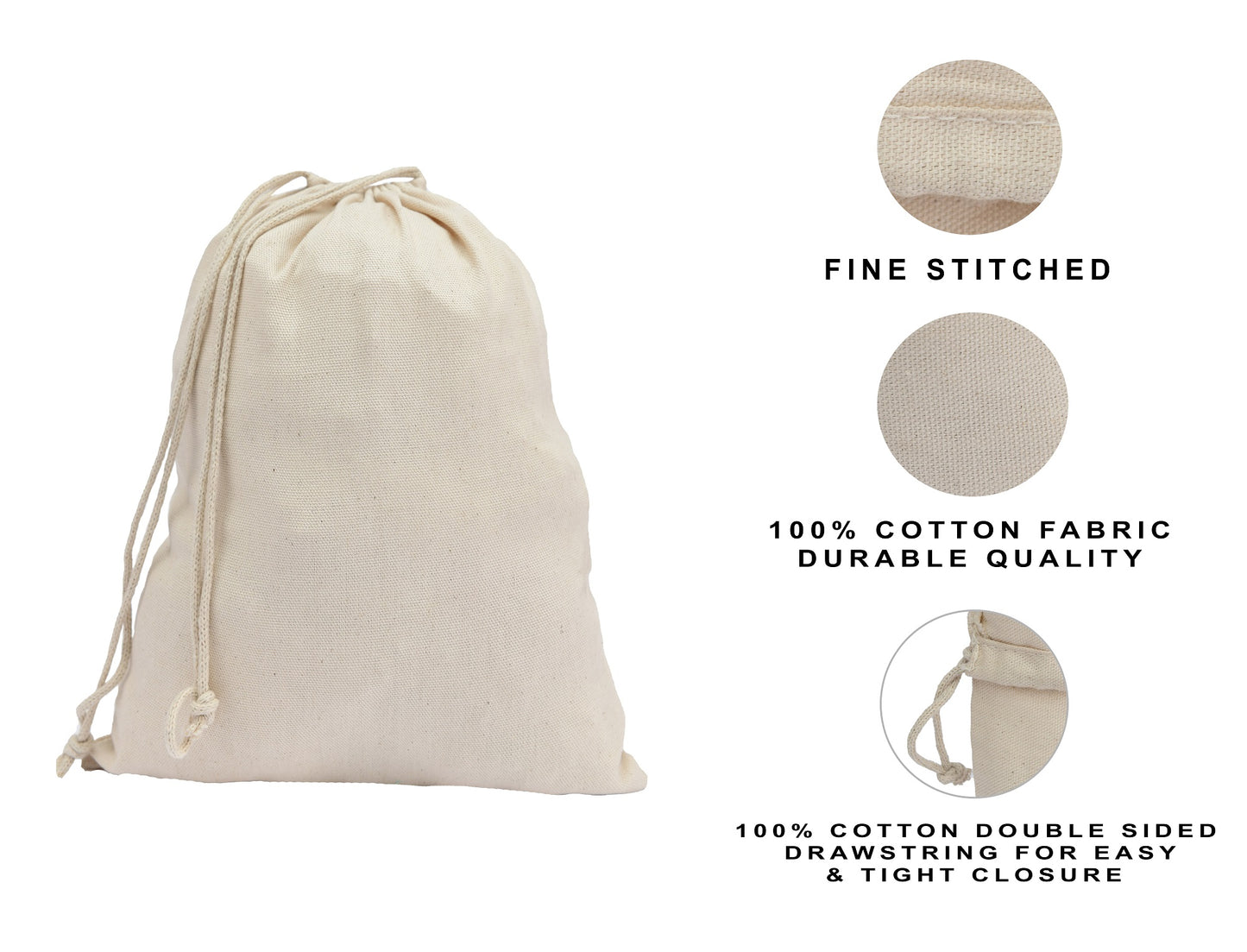 100% Cotton Canvas Double Drawstring Pouch for everyday use