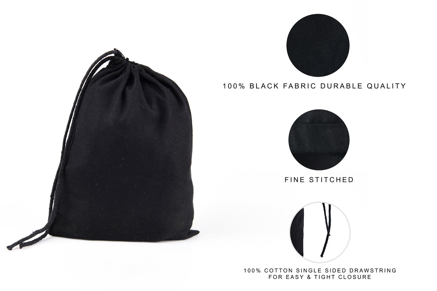 Black Cotton Single Drawstring Pouch for everyday use