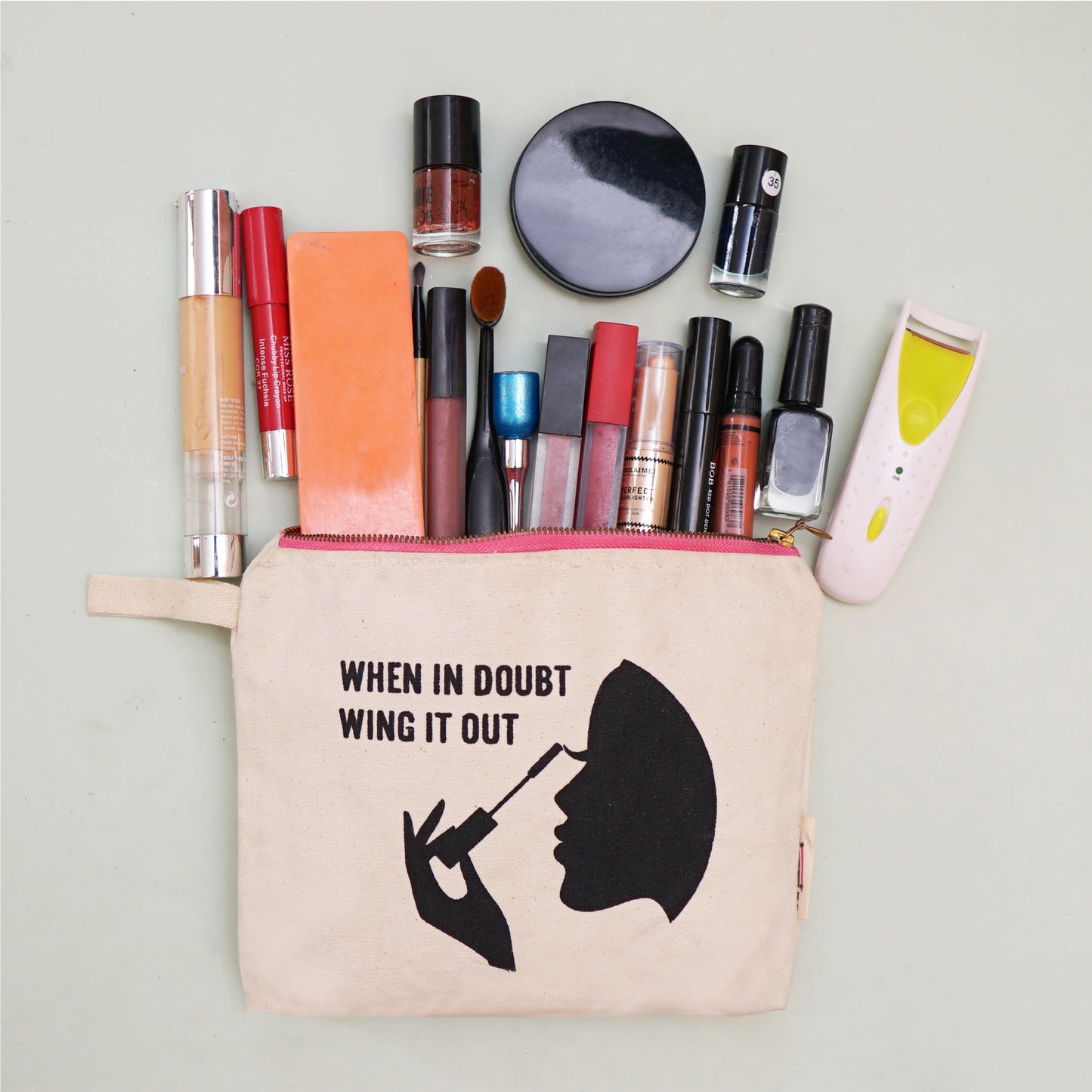 KHASHAA Stylish Canvas Makeup Bag for your Essentials , Size 9.5 x 7 x 1.5 inches ( W x L x G)