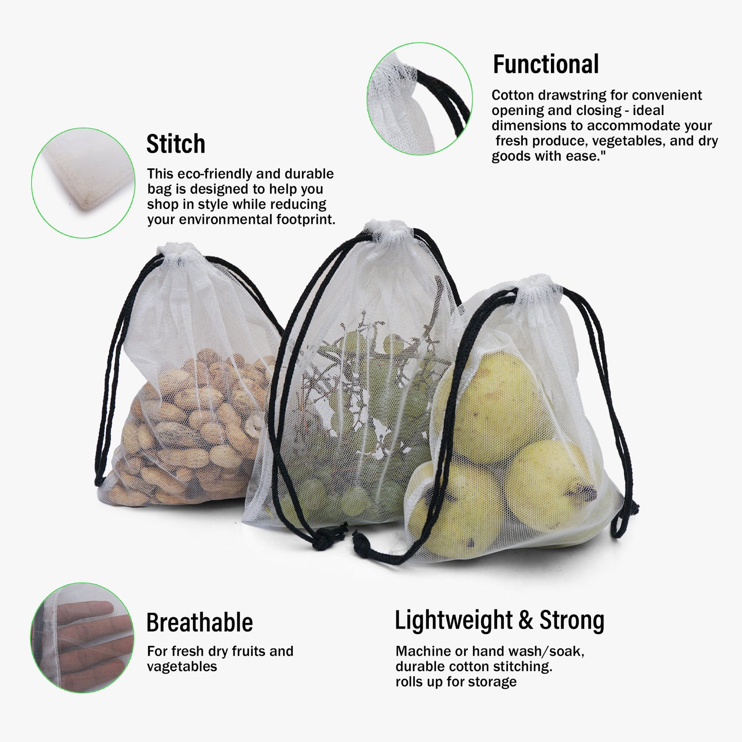 100% Polyester Mesh Drawstring Pouch for everyday use