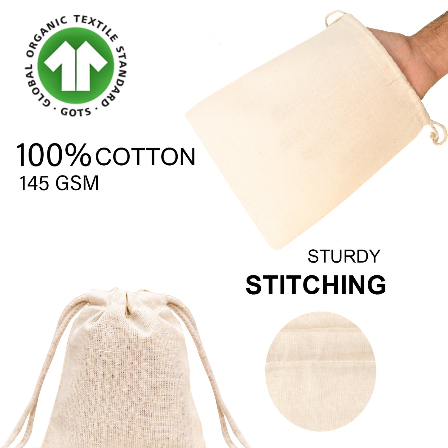 100% Cotton Double Drawstring Pouch for everyday use