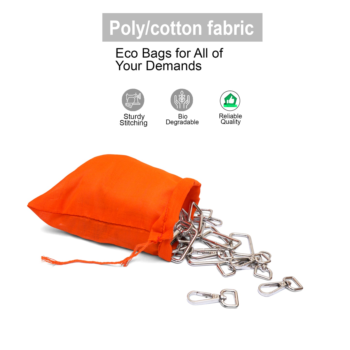 Orange Cotton Single Drawstring Pouch for everyday use