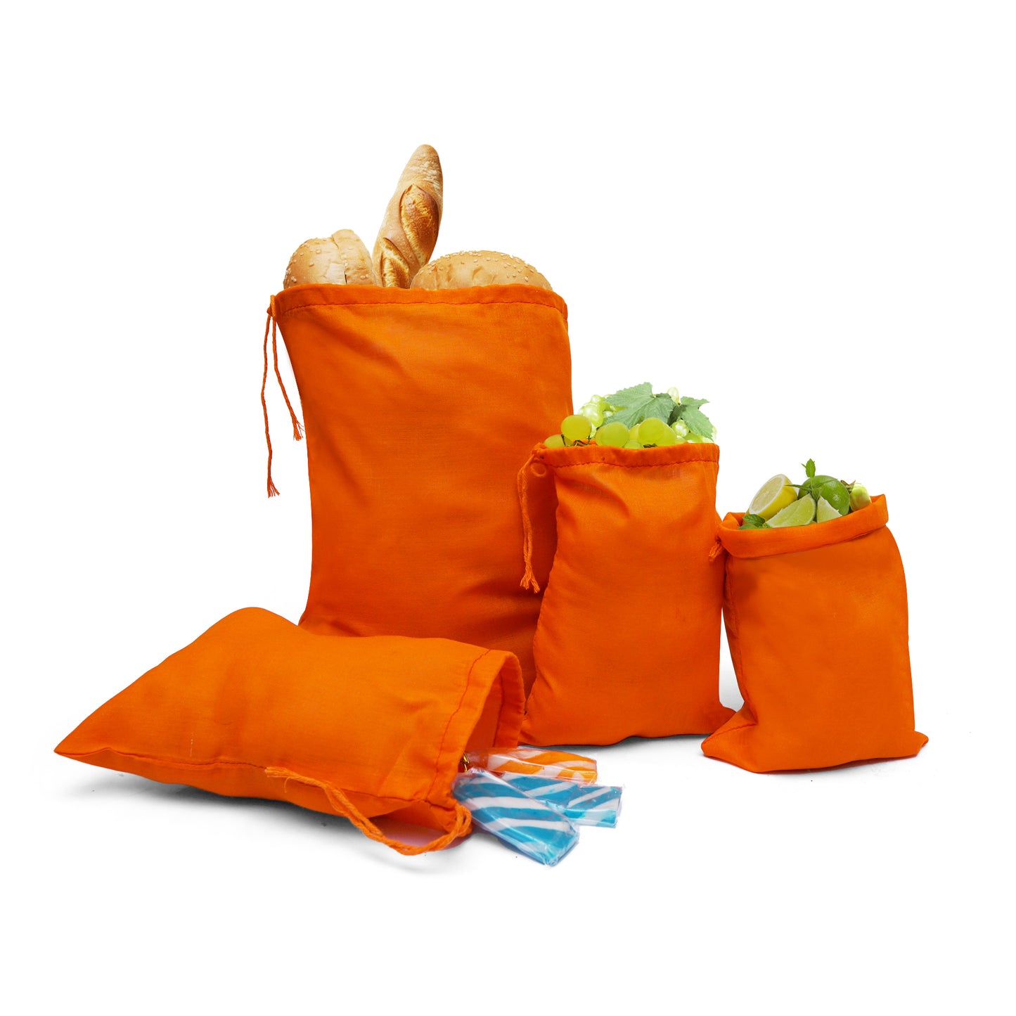 Orange Cotton Single Drawstring Pouch for everyday use