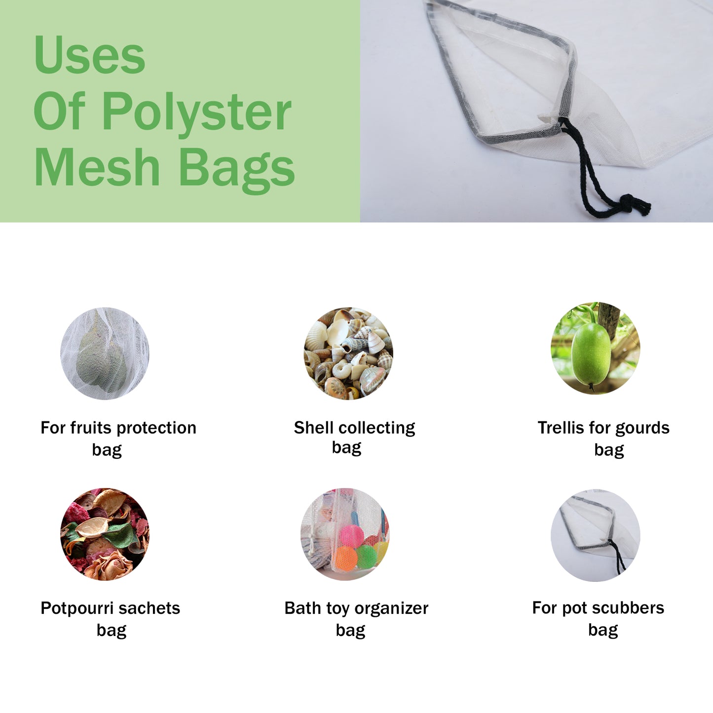 100% Polyester Mesh Drawstring Pouch for everyday use